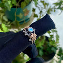 Moonstone Sterling Silver Branch Ring: Carved Maple Leaf Design, Round cut, Stacking, For women, Wedding, Engagement, Birthday Gift, Promise