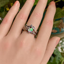 Maple Leaf Opal Wedding Ring: Sterling Silver Twig Band, Promise, Stackable, Forest art, Vintage, Unique, For women, Engagement gift, Bridal