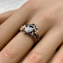 Engraved Sterling Silver Maple Leaf Moissanite Ring: Forest Twig Engagement ring, wedding band with stone, stackable,bridal gift