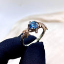 Hand-carved maple leaf branch natural London blue topaz silver ring, exquisite twig wedding ring with stone, forest twig ring, promise ring