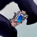 Aquamarine Sterling Silver Branch Ring: Hand Carved Maple Leaf Wedding Ring, Stacking, bridal, Engagement, Forest style, Unique, Vintage