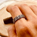 Engraved ring, Hand-carved tree pattern sterling silver S999 personality ring, unique bark ring, men's wedding ring, women vintage bark ring