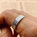 Hand-carved bark texture S999 silver ring, men's wedding ring, women's engagement ring, customizable ring width, engraved ring, couple rings