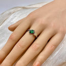 Pear-shaped emerald bark texture sterling silver women's wedding ring, hand-carved maple leaf branch ring, May birthstone ring, twig ring