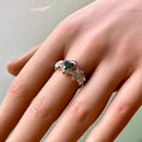 Natural moss agate branch couple silver rings, branch maple leaf wedding ring, woodland engagement ring bridal sets, rustic wedding rings