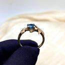Hand-carved maple leaf branch natural London blue topaz silver ring, exquisite twig wedding ring with stone, forest twig ring, promise ring