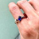 Sterling silver hand-carved ginkgo leaf wedding ring, sapphire vintage engagement ring, branch ring, woodland ring, twig ring with stone