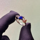 Sterling silver hand-carved ginkgo leaf wedding ring, sapphire vintage engagement ring, branch ring, woodland ring, twig ring with stone