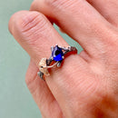 Sterling silver hand-carved ginkgo leaf wedding ring, sapphire vintage engagement ring, branch ring, woodland ring, twig ring with stone