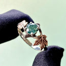 Natural moss agate sterling silver branch ring, twig maple leaf ring, vintage engagement ring, hand carved wedding ring, anniversary ring