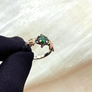 Hand-carved maple leaf emerald sterling silver ring, unique engagement and wedding branch ring, woodland twig ring with stone, engraved ring