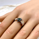 Hand-carved maple leaf emerald sterling silver ring, unique engagement and wedding branch ring, woodland twig ring with stone, engraved ring