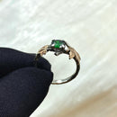 Hand-carved maple leaf emerald sterling silver ring, unique engagement and wedding branch ring, woodland twig ring with stone, engraved ring