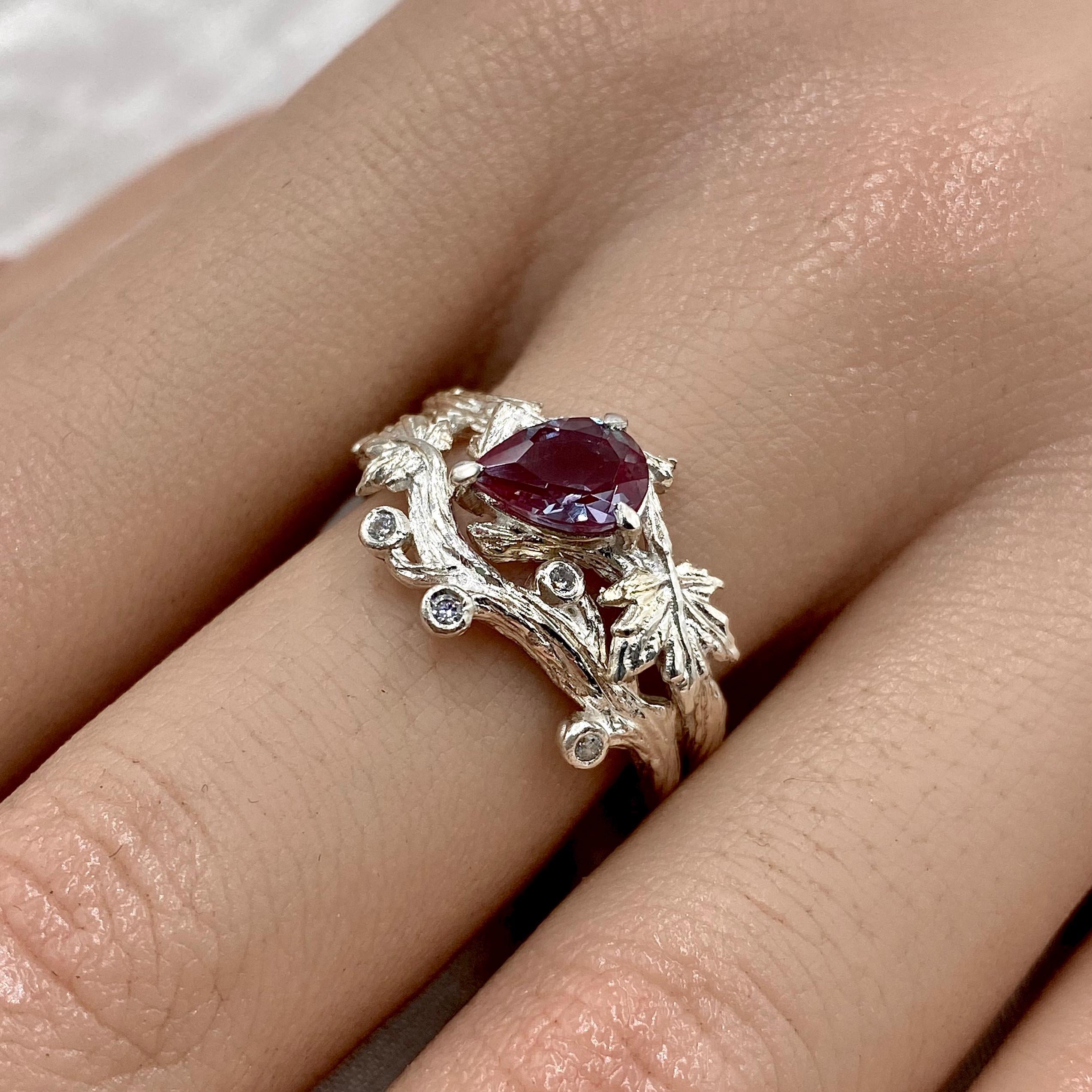 S925 sterling silver gemstone stacking ring, maple leaf silver ring, wedding stacking ring, unique engagement ring, leaf-patterned ring