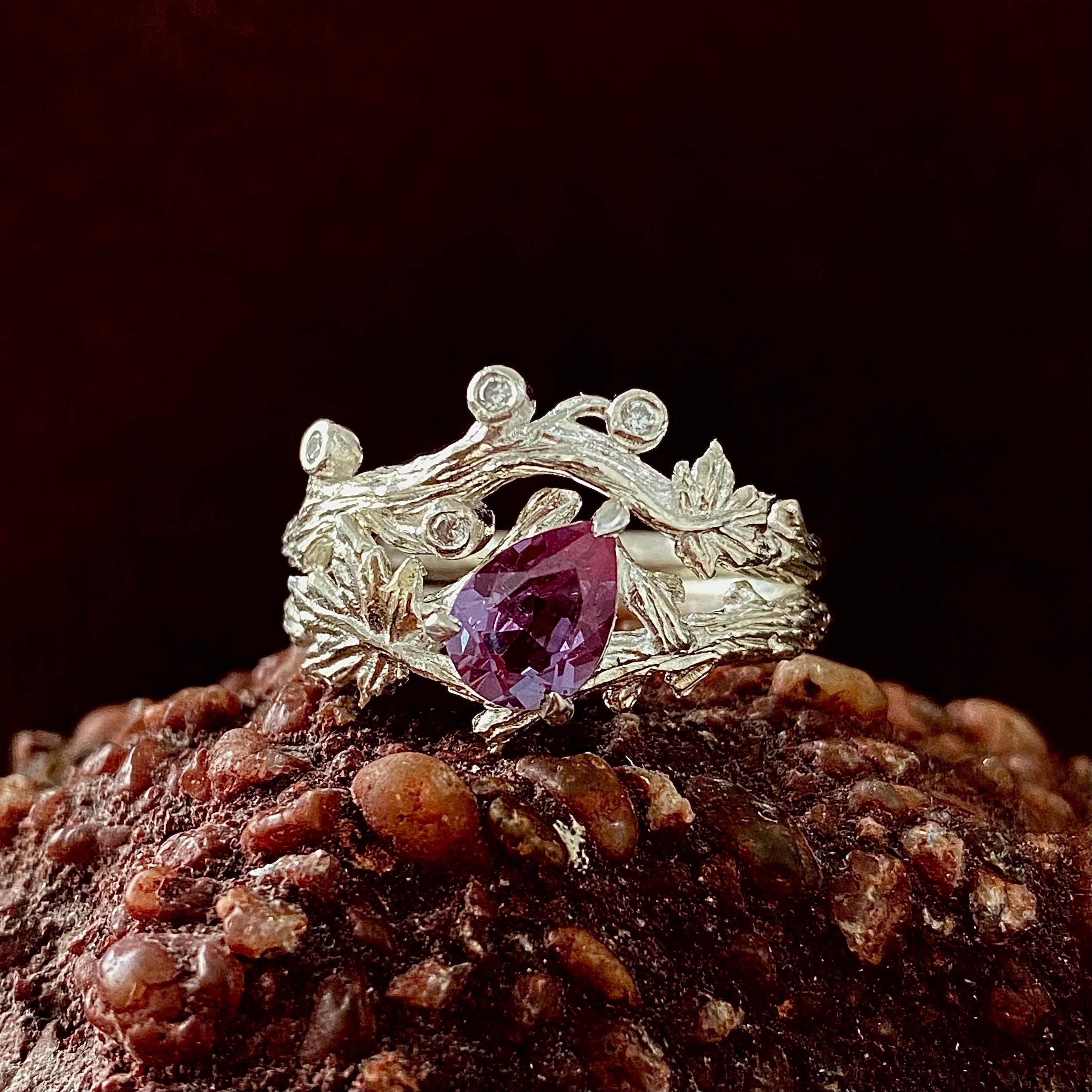 S925 sterling silver gemstone stacking ring, maple leaf silver ring, wedding stacking ring, unique engagement ring, leaf-patterned ring