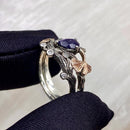 Elf silver branch ring set, silver ring inlaid with blue sandstone, magic forest stacking ring, twig silver ring, natural style bridal set