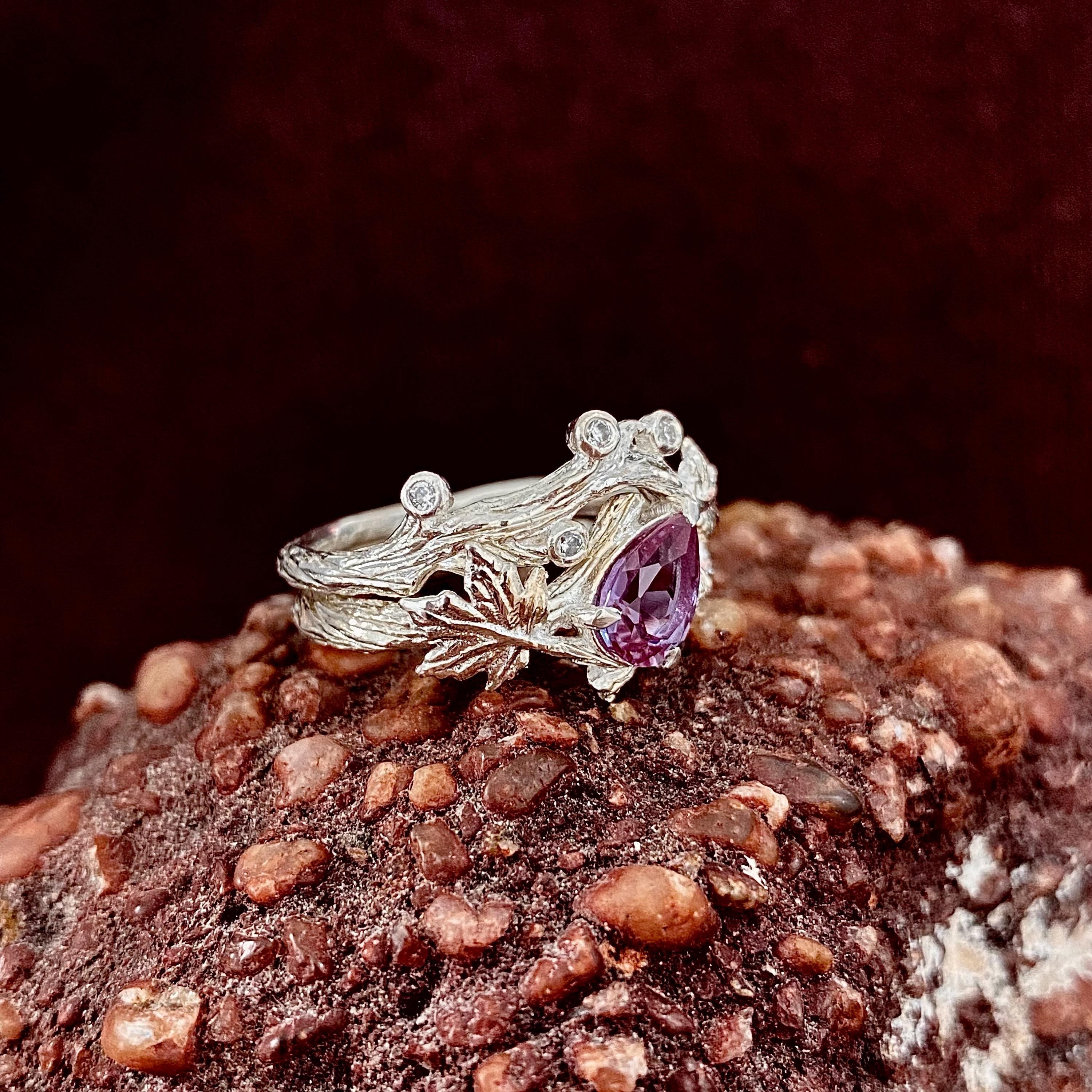 S925 sterling silver gemstone stacking ring, maple leaf silver ring, wedding stacking ring, unique engagement ring, leaf-patterned ring