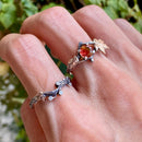 Sterling silver branch watermelon tourmaline maple leaf stacking ring, women's twig wedding ring, woodland ring, hand-carved tree pattern