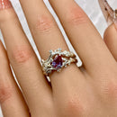 S925 sterling silver gemstone stacking ring, maple leaf silver ring, wedding stacking ring, unique engagement ring, leaf-patterned ring