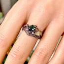 Sterling silver natural moss agate stacked branch ring, gold ginkgo leaf branch ring, women's twig wedding ring, hand carved engagement ring