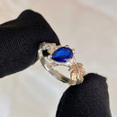 Sapphire S925 sterling silver maple leaf branch ring, hand carved, twig and leaf ring, engagement, promise ring, forest bark ring