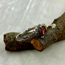 Unique garnet branch silver ring, hand-carved tree pattern wedding ring with maple leaf, personalized twig ring for women with stone