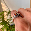 Sterling silver branch watermelon tourmaline maple leaf stacking ring, women's twig wedding ring, woodland ring, hand-carved tree pattern