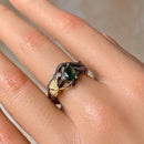 Sterling silver natural moss agate stacked branch ring, gold ginkgo leaf branch ring, women's twig wedding ring, hand carved engagement ring