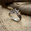 Sterling silver twig and leaf ring, nature-inspired maple leaf ring, vine wedding ring, enchanted forest ring, tree branch ring