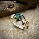 Hand Carved Sterling Silver Moss Agate Ring: Maple Leaf Twig Design, Tree Branch Ring, Engagement Gift, Wedding bridal band, Vintage