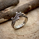 Sterling silver twig and leaf ring, nature-inspired maple leaf ring, vine wedding ring, enchanted forest ring, tree branch ring