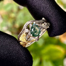 Sterling silver natural moss agate stacked branch ring, gold ginkgo leaf branch ring, women's twig wedding ring, hand carved engagement ring