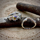 Sterling silver colored zircon maple leaf branch ring, stackable wedding twig ring, unique engagement ring set, custom gemstone