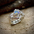 Sterling silver colored zircon maple leaf branch ring, stackable wedding twig ring, unique engagement ring set, custom gemstone