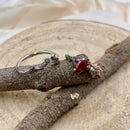 Unique natural inspiration pure silver branch ring set, maple leaf ruby engagement ring set, branch leaf stacking ring set, promise ring