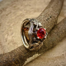 Sterling silver maple branch stacking wedding ring: padparadscha gemstone, hand-carved, custom stones, forests, woodlands