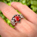 Sterling silver maple branch stacking wedding ring: padparadscha gemstone, hand-carved, custom stones, forests, woodlands