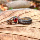 Vintage sterling silver branch and leaf couple rings, Padparadscha wedding twig ring set, maple leaf wedding ring, vintage men's twig ring