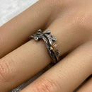 Sterling silver twig and leaf ring, nature-inspired maple leaf ring, vine wedding ring, enchanted forest ring, tree branch ring