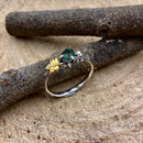 Natural moss agate sterling silver maple leaf branch ring, hand-carved with bark texture, personalized engagement ring, wedding twig ring