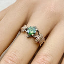 0.8 carat green moissanite tree branch ring, twig rustic rings, maple leaf ring, sterling silver engagement ring,  twig wedding ring