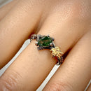 Natural moss agate branch silver ring, nuture inspired forest ring, twig and maple leaf ring, twig ring with stone, pormise ring for her