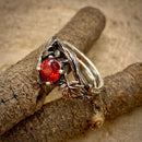 Sterling silver maple branch stacking wedding ring: padparadscha gemstone, hand-carved, custom stones, forests, woodlands