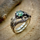 Sterling silver green moissanite leaf wedding ring: Maple leaves branch, hand-carved, twig engagement ring, woodland vintage
